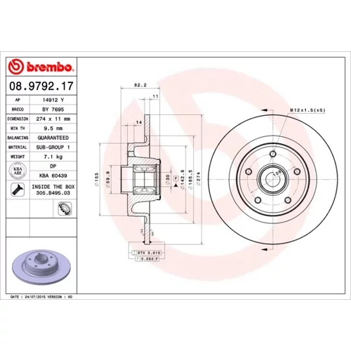 Brzdový kotúč BREMBO 08.9792.17