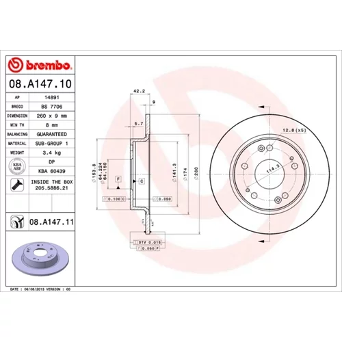 Brzdový kotúč BREMBO 08.A147.11