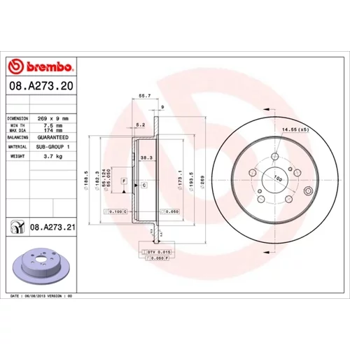 Brzdový kotúč BREMBO 08.A273.21