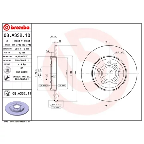 Brzdový kotúč BREMBO 08.A332.11