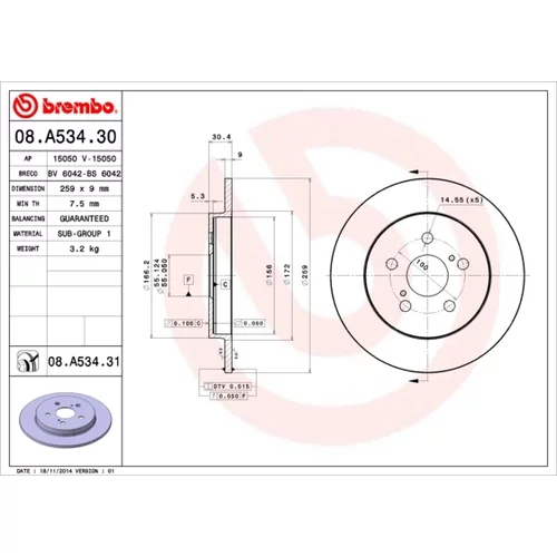 Brzdový kotúč BREMBO 08.A534.31