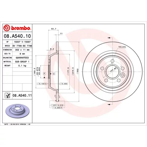 Brzdový kotúč BREMBO 08.A540.11