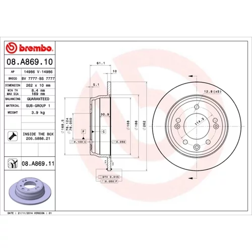 Brzdový kotúč BREMBO 08.A869.11