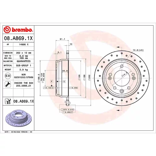 Brzdový kotúč BREMBO 08.A869.1X