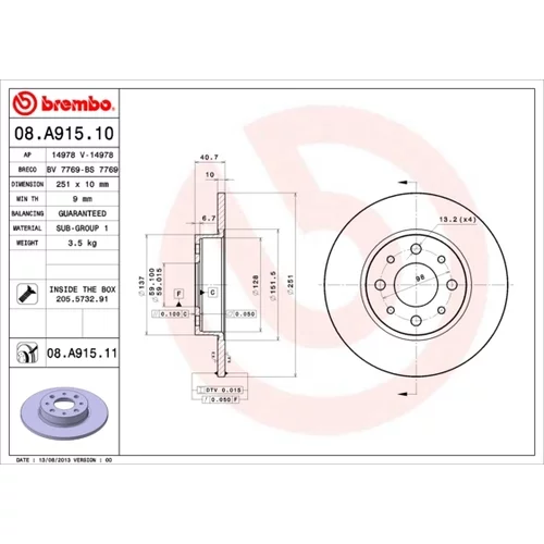 Brzdový kotúč BREMBO 08.A915.11