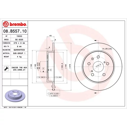 Brzdový kotúč BREMBO 08.B557.10