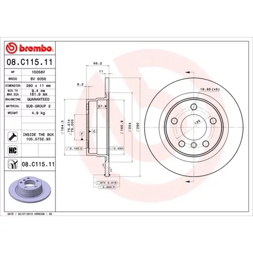 Brzdový kotúč BREMBO 08.C115.11