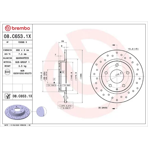 Brzdový kotúč 08.C653.1X /BREMBO/