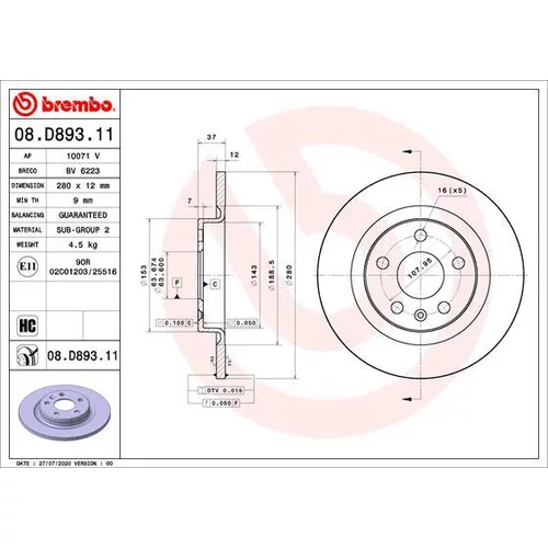 Brzdový kotúč BREMBO 08.D893.11