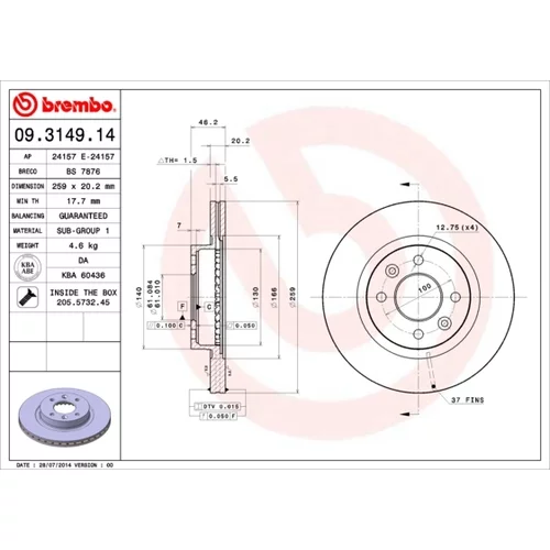 Brzdový kotúč BREMBO 09.3149.14