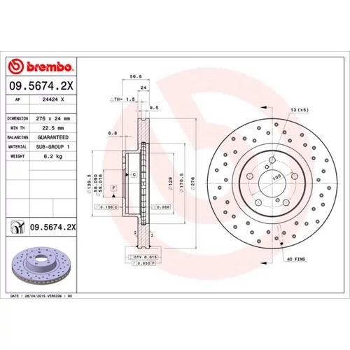 Brzdový kotúč BREMBO 09.5674.2X