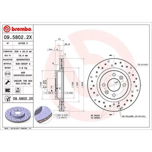 Brzdový kotúč BREMBO 09.5802.2X