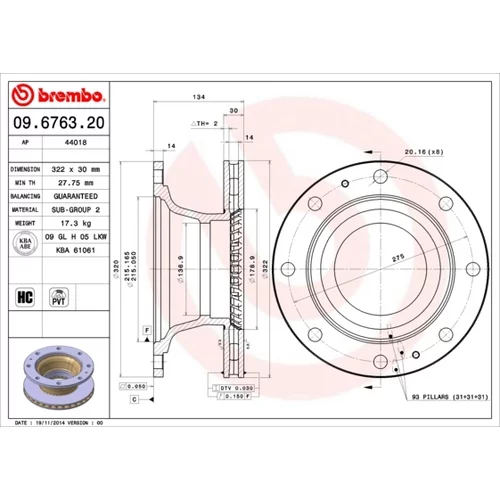 Brzdový kotúč BREMBO 09.6763.20