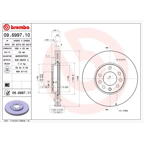 Brzdový kotúč BREMBO 09.6997.11