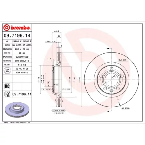 Brzdový kotúč BREMBO 09.7196.11