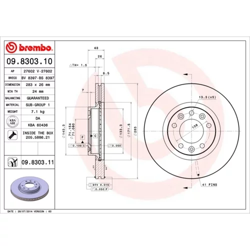 Brzdový kotúč BREMBO 09.8303.11