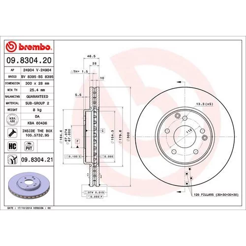 Brzdový kotúč BREMBO 09.8304.21