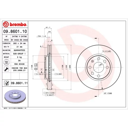 Brzdový kotúč BREMBO 09.8601.11