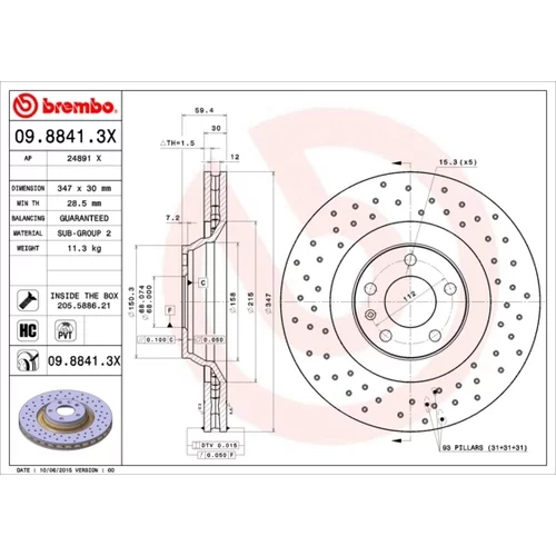 Brzdový kotúč BREMBO 09.8841.3X