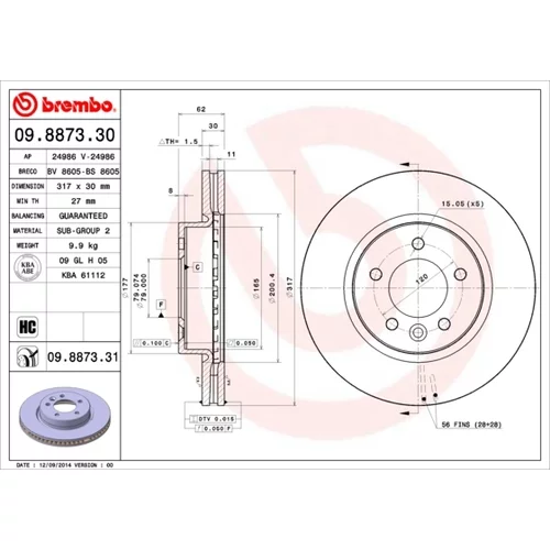 Brzdový kotúč BREMBO 09.8873.31