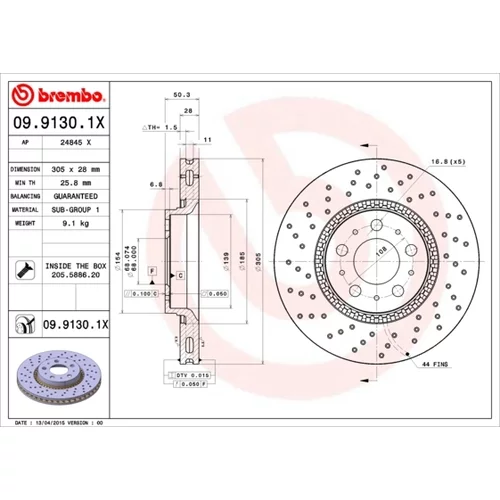 Brzdový kotúč BREMBO 09.9130.1X