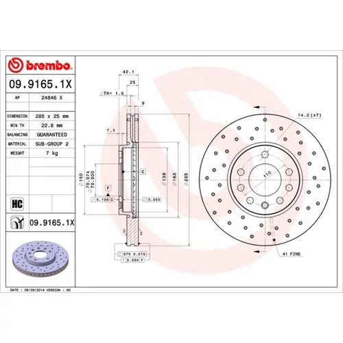 Brzdový kotúč BREMBO 09.9165.1X