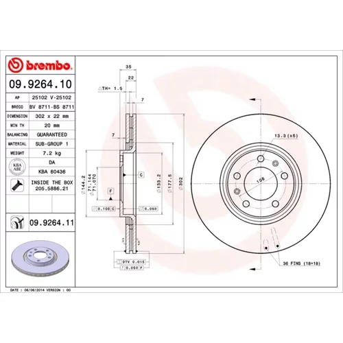 Brzdový kotúč BREMBO 09.9264.11