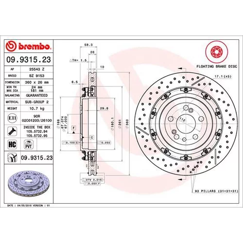 Brzdový kotúč BREMBO 09.9315.23