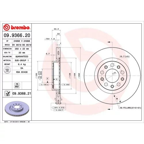 Brzdový kotúč BREMBO 09.9366.21