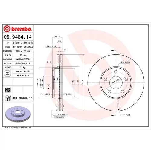 Brzdový kotúč BREMBO 09.9464.11