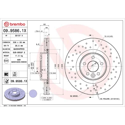 Brzdový kotúč BREMBO 09.9586.1X