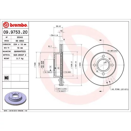 Brzdový kotúč BREMBO 09.9753.21