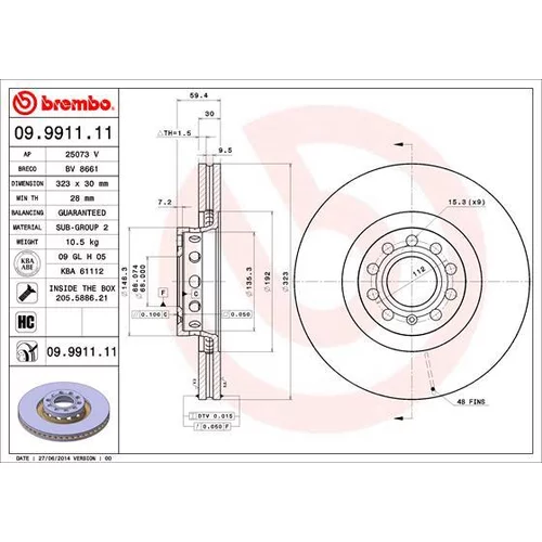 Brzdový kotúč BREMBO 09.9911.11