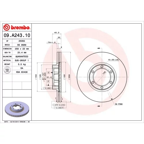 Brzdový kotúč BREMBO 09.A243.10