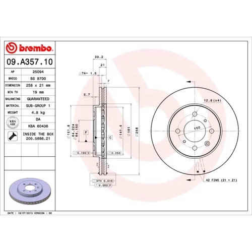 Brzdový kotúč BREMBO 09.A357.10