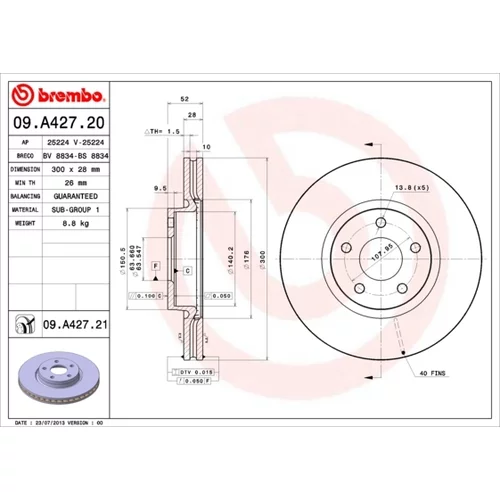 Brzdový kotúč BREMBO 09.A427.21