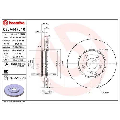 Brzdový kotúč BREMBO 09.A447.11