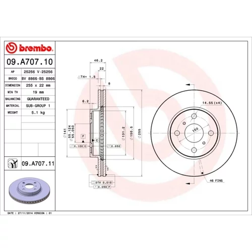 Brzdový kotúč BREMBO 09.A707.11