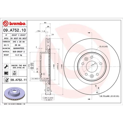 Brzdový kotúč BREMBO 09.A752.11