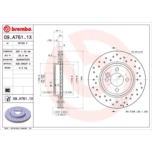 Brzdový kotúč BREMBO 09.A761.1X