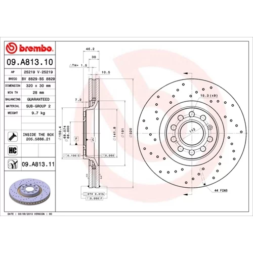 Brzdový kotúč BREMBO 09.A813.11