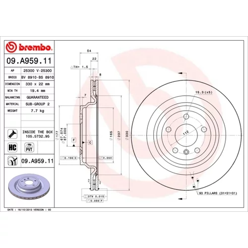 Brzdový kotúč BREMBO 09.A959.11