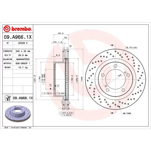 Brzdový kotúč BREMBO 09.A966.1X