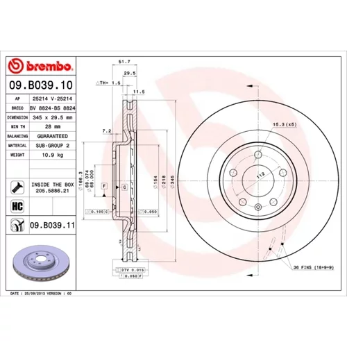 Brzdový kotúč BREMBO 09.B039.11