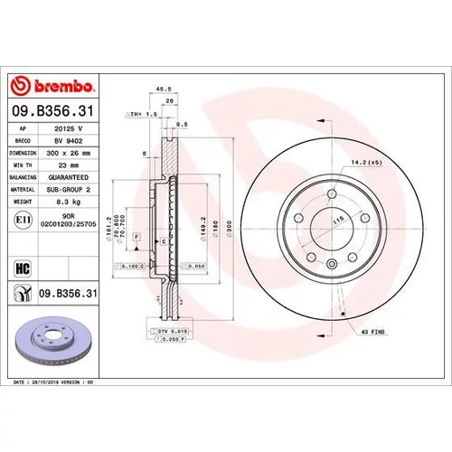 Brzdový kotúč BREMBO 09.B356.31