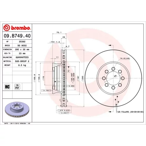 Brzdový kotúč BREMBO 09.B749.40