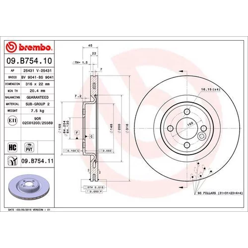 Brzdový kotúč BREMBO 09.B754.11