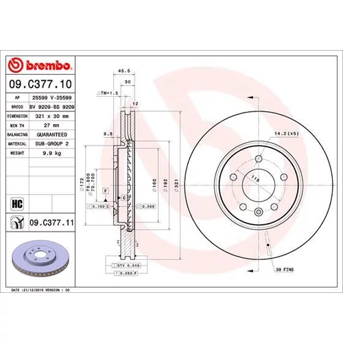 Brzdový kotúč BREMBO 09.C377.11