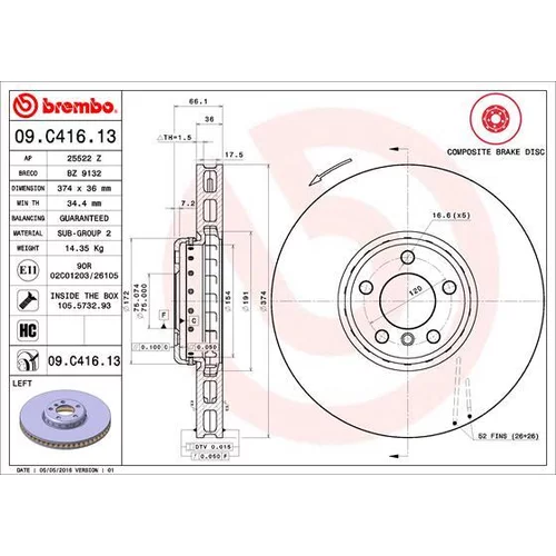 Brzdový kotúč BREMBO 09.C416.13