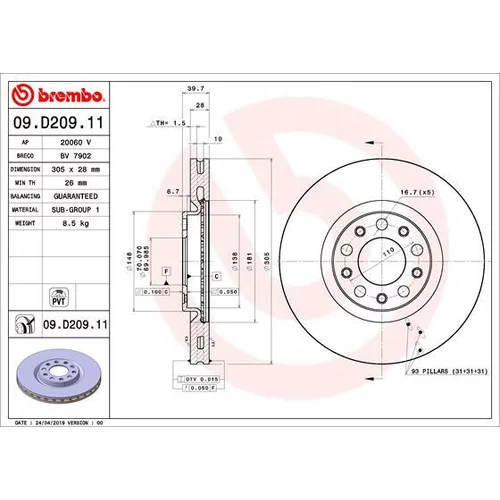 Brzdový kotúč BREMBO 09.D209.11